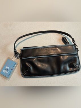 Frankie & Johnnie Wristlet Black w Blue Piping NWT 5” x 9” Mini Purse Bag Wallet